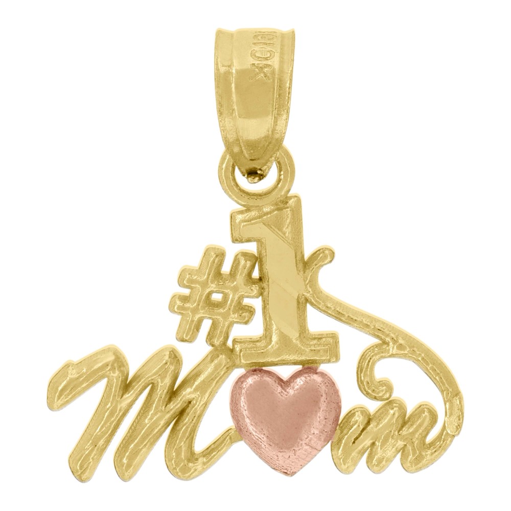 10kt 10k Gold Two-Tone Diamond-Cut Womens Heart No.1 Mom Charm Pendant
